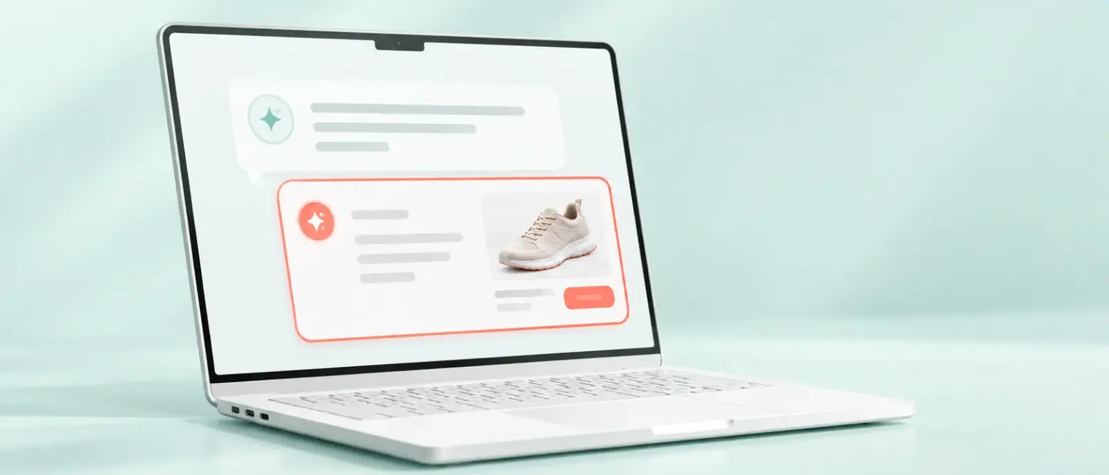 Laptop con un assistente IA che consiglia una sneaker