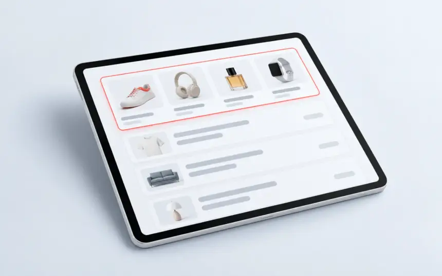 Tablet med en fremhævet række sammenligningsvisninger
