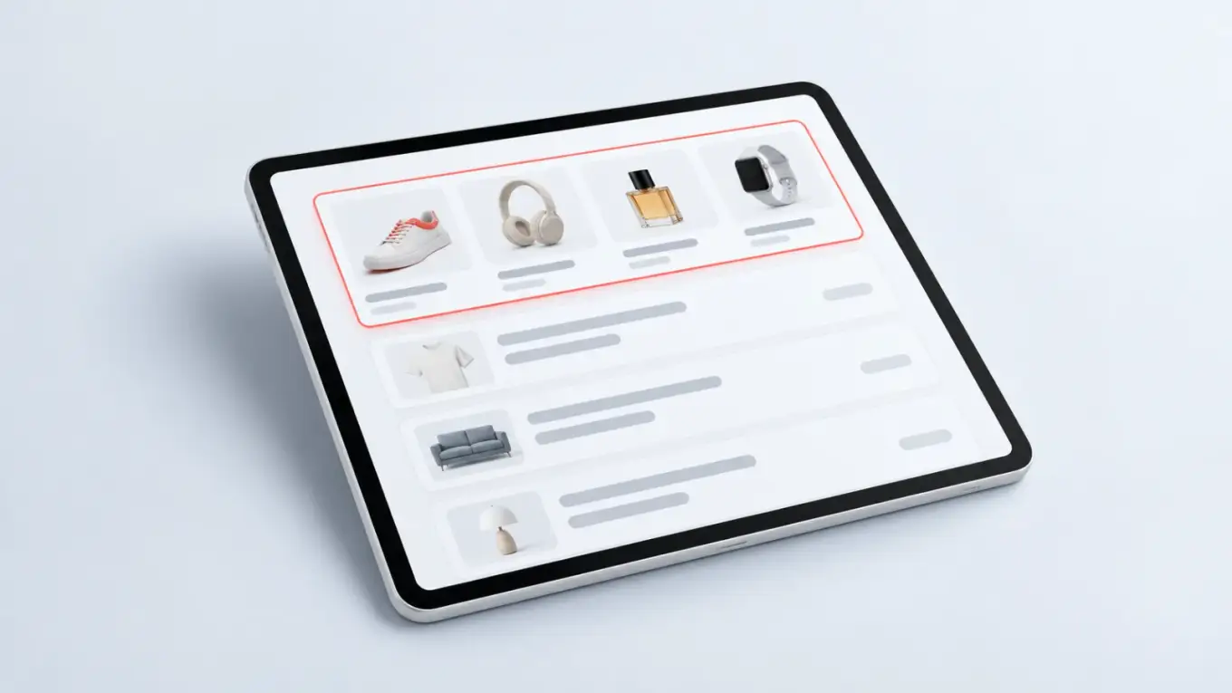 Tablet con una riga evidenziata di schede di comparazione